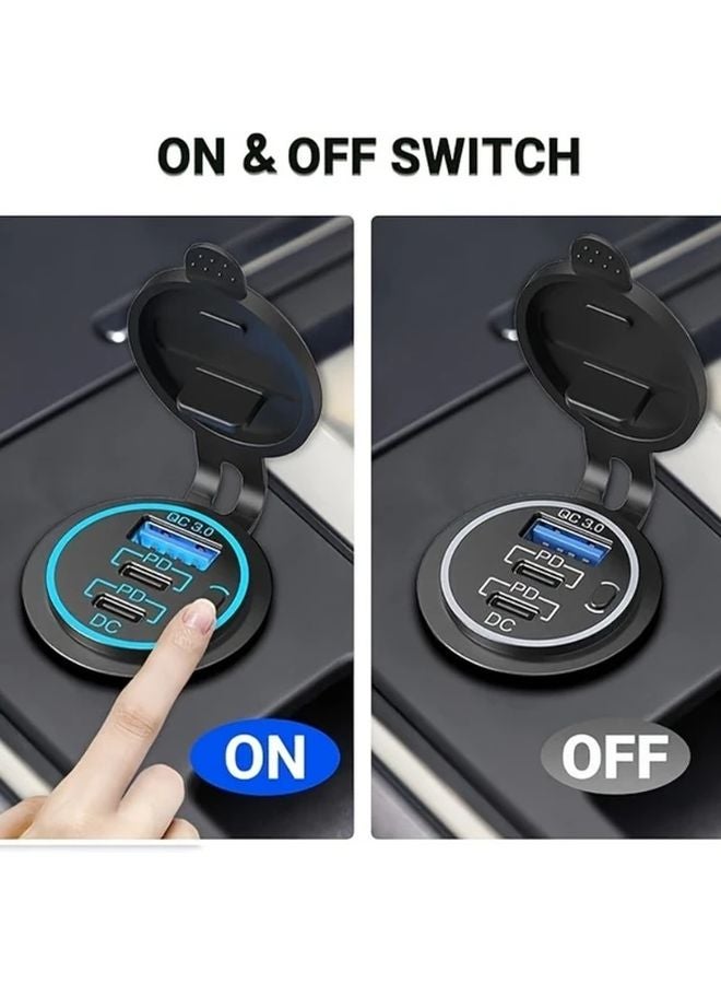 Blue Dual Port 30W PD USB C 18W QC3 0 Car Charger With On Off Switch - Image 5